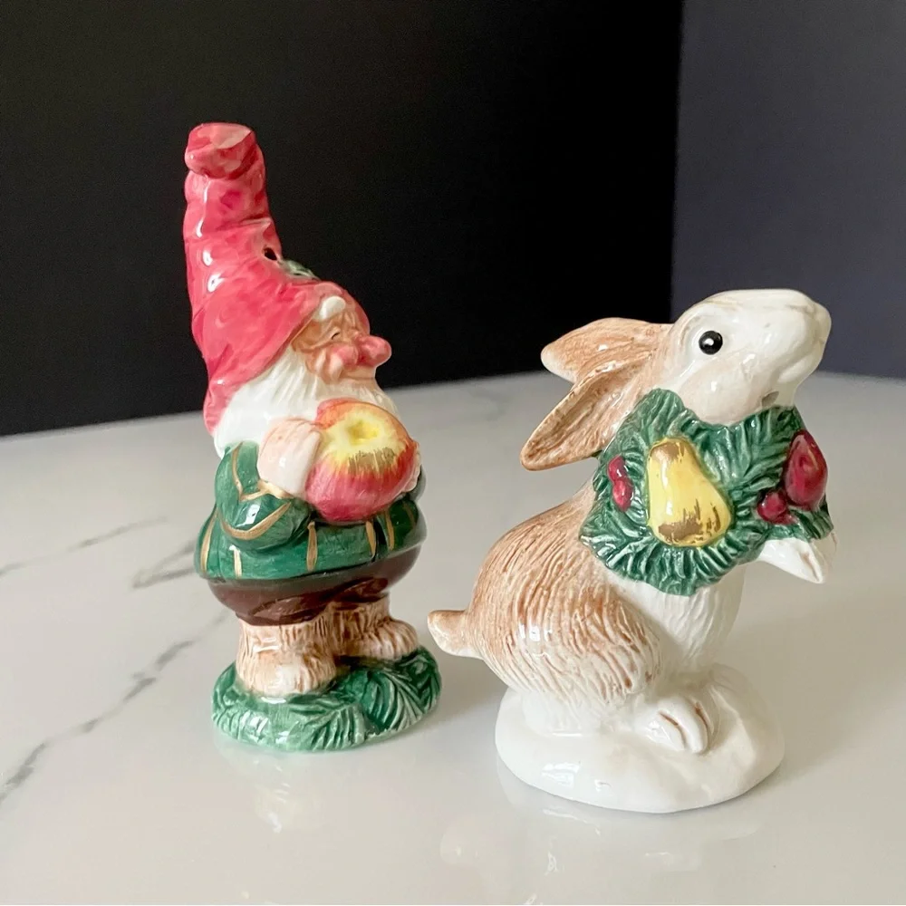 Gnome & Bunny Rabbit Salt & Pepper Shakers by Fitz & Floyd